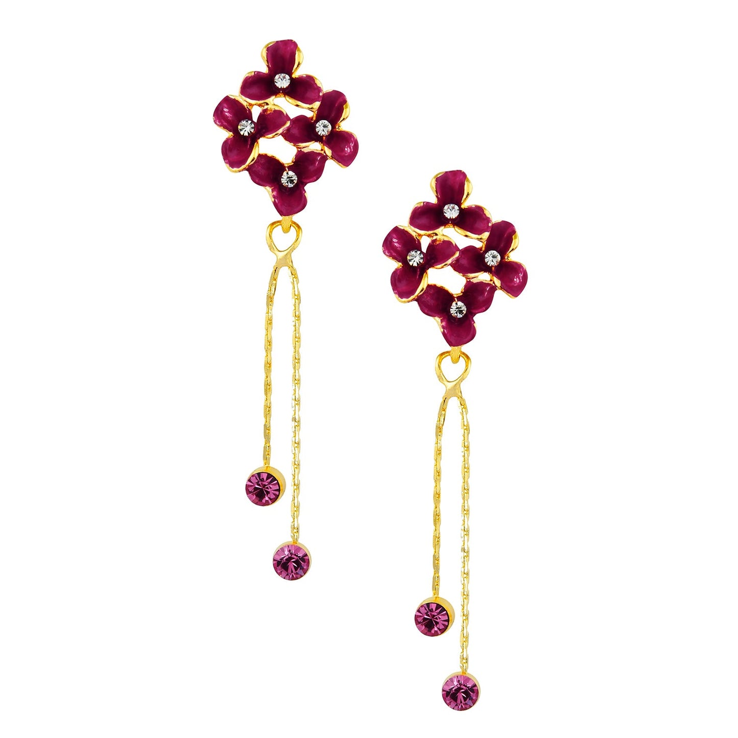 Hot/Rani Pink Floral Designer Party Earring with Tassles (SJ_422)