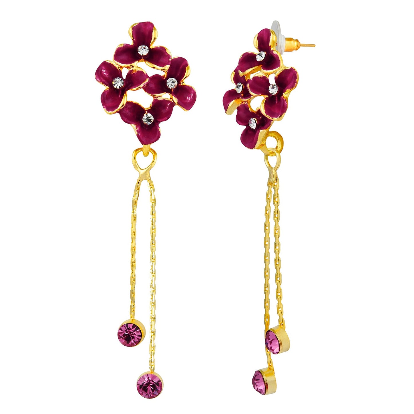 Hot/Rani Pink Floral Designer Party Earring with Tassles (SJ_422)