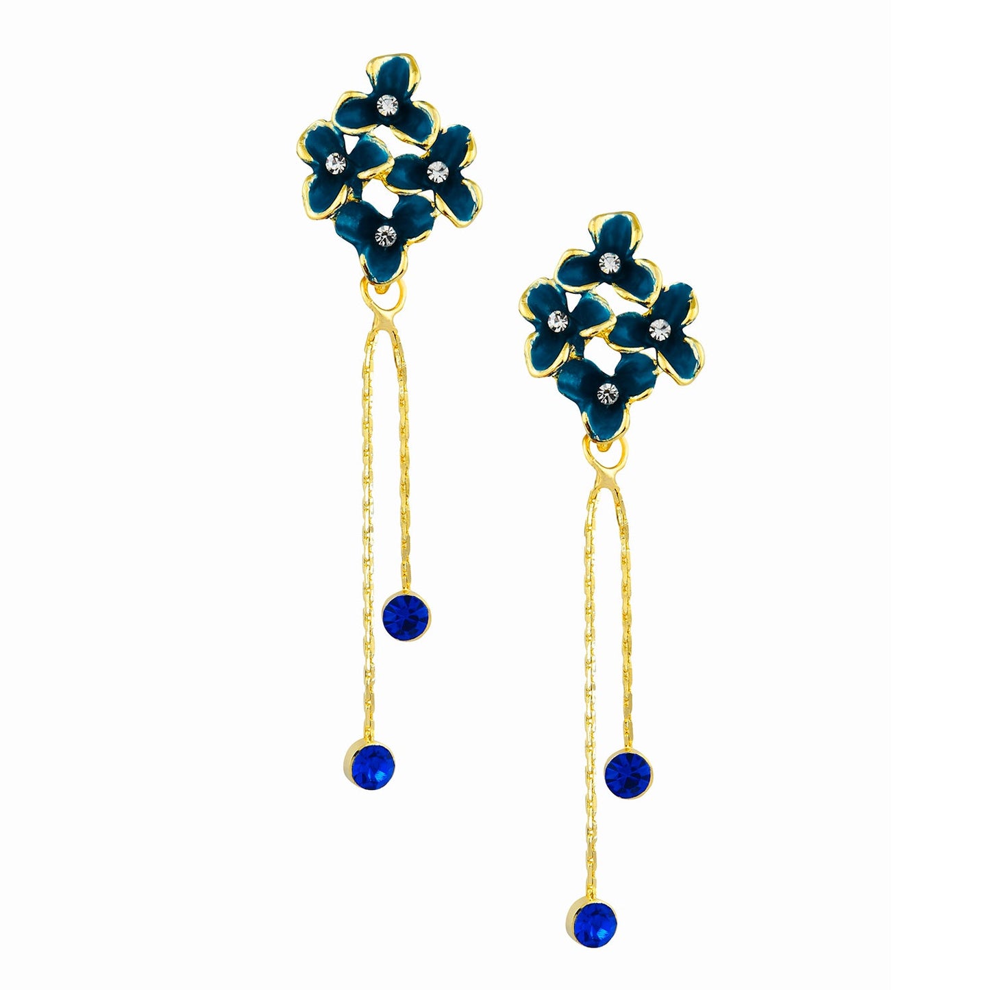 Navy Blue Floral Designer Party Earring with Tassles (SJ_423)