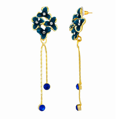 Navy Blue Floral Designer Party Earring with Tassles (SJ_423)