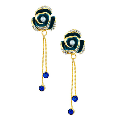 Navy Blue Floral Designer Party Earring with Tassles (SJ_424)