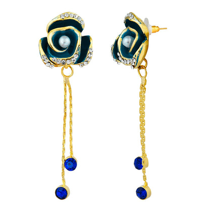 Navy Blue Floral Designer Party Earring with Tassles (SJ_424)