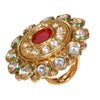 Shiining Jewel Gold Plated Pure Copper Kundan, LCT, Pearls and CZ studded Traditonal Big Oversized Finger Ring for Women (SJ_4251) - Shining Jewel