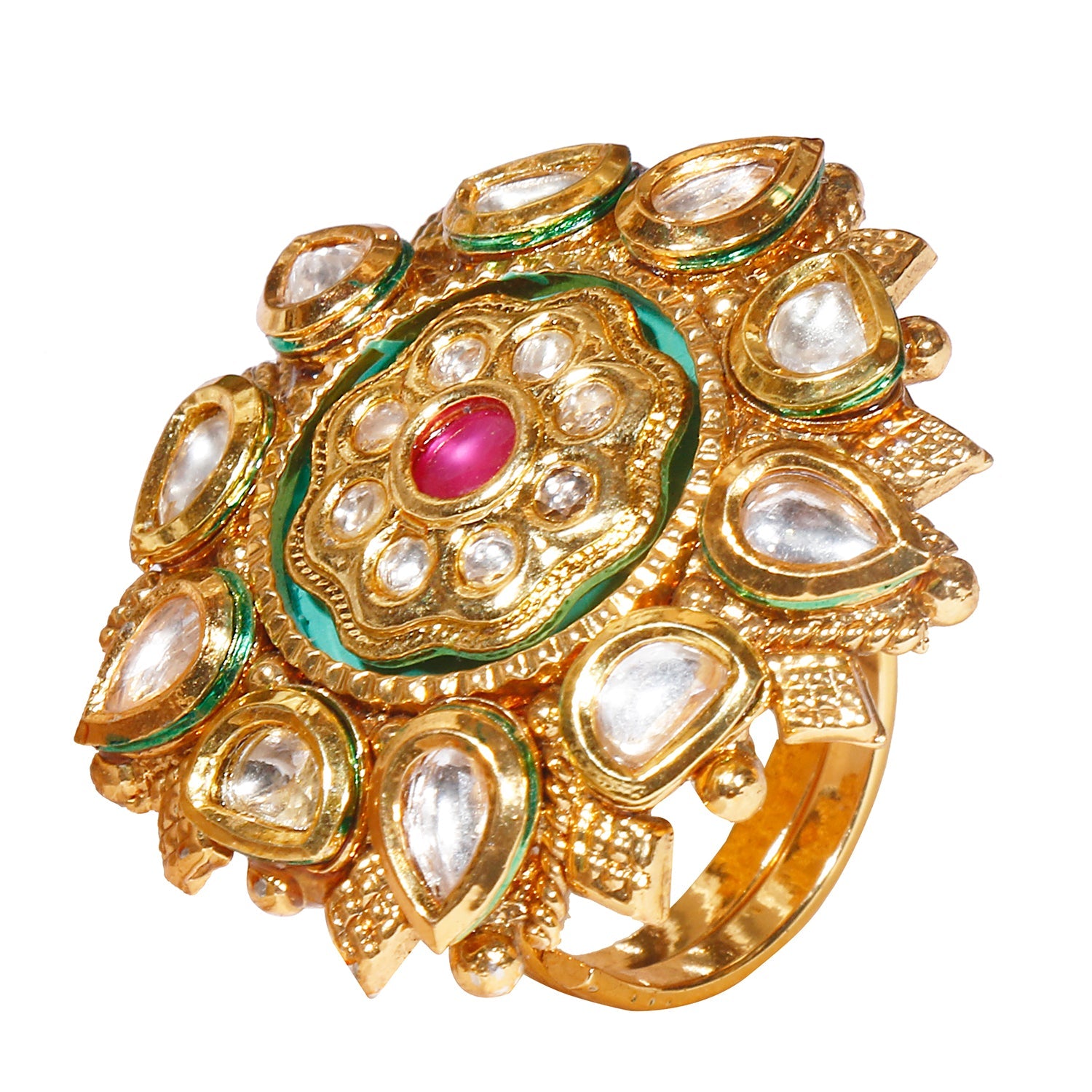 Adjustable Indian Ring Big Round /gold White Kundan Green Ring/finger Rings  Big Round Bridal Wedding Ring Hand Accessory/bridal Jewelry - Etsy Israel