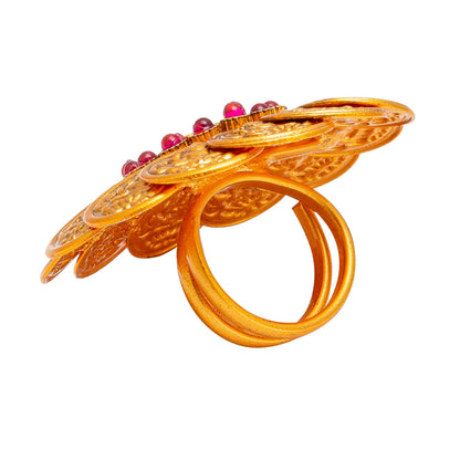 Gold Plated Kundan, LCT, Pearls and CZ studded Traditional Big Oversized Finger Ring for Women (SJ_4254)