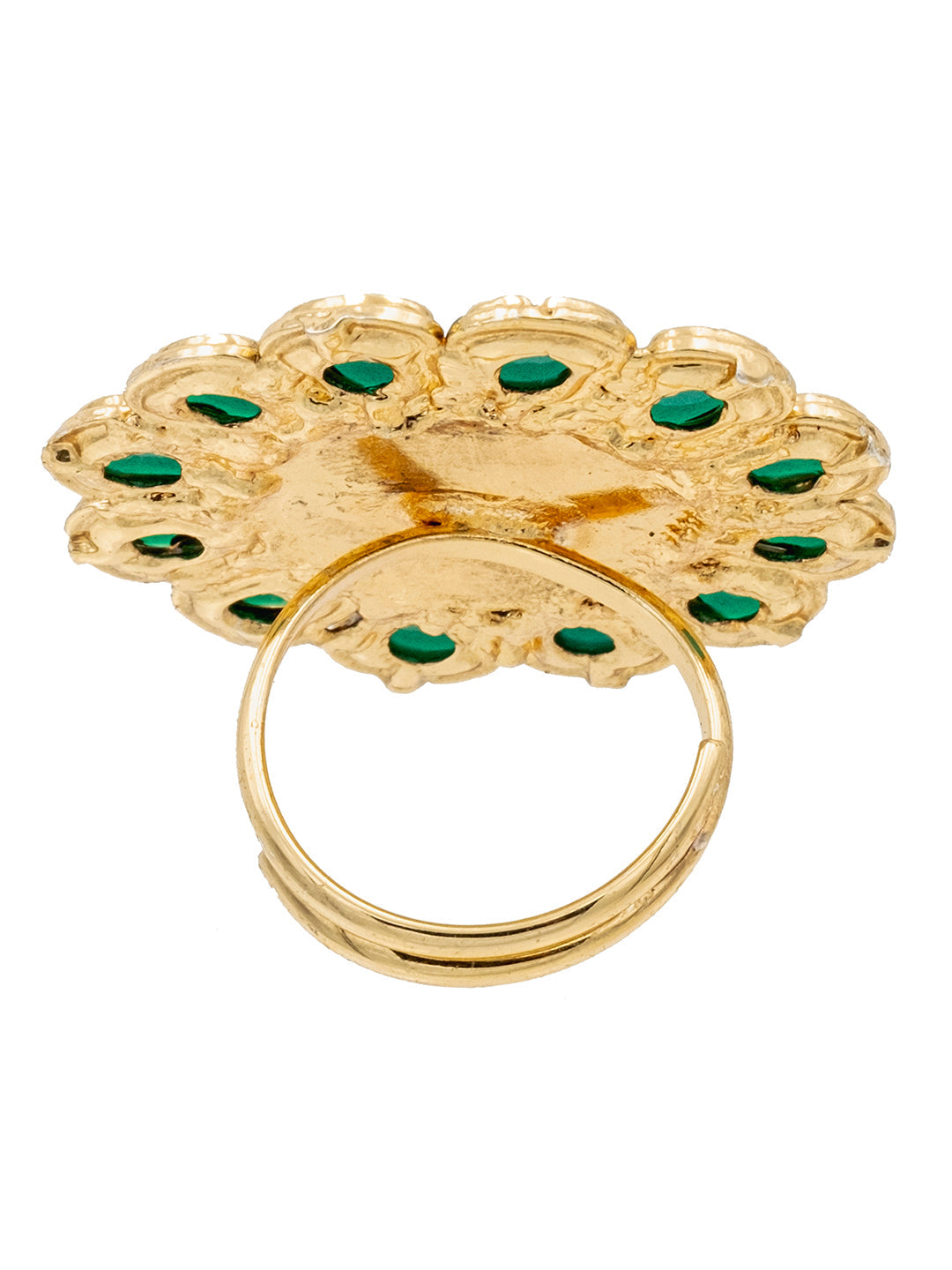 Traditional Indian Gold Plated Pure Copper Kundan, Pearls and CZ studded Large Sized Finger Ring for Women (SJ_4257_G)