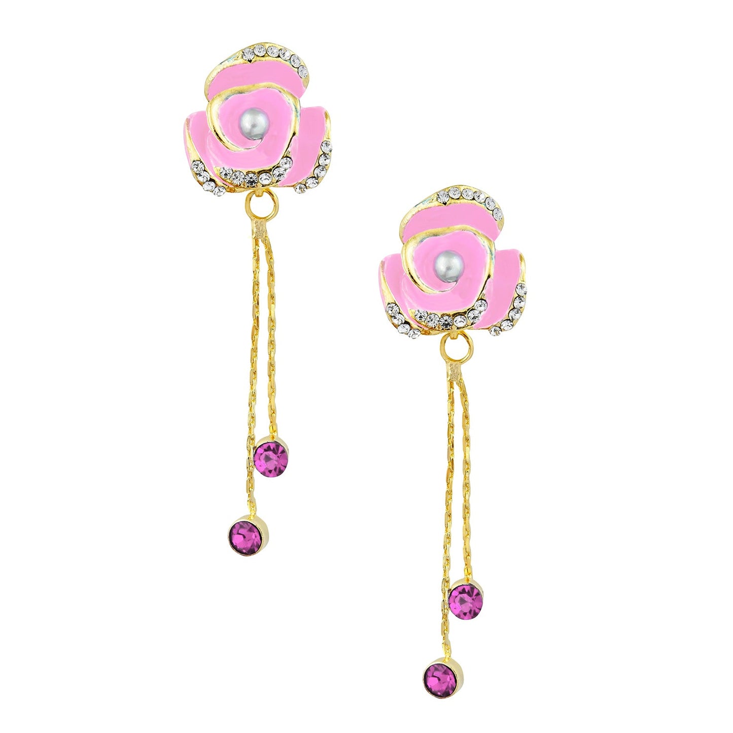 Pink Floral Designer Party Earring with Tassles (SJ_425)