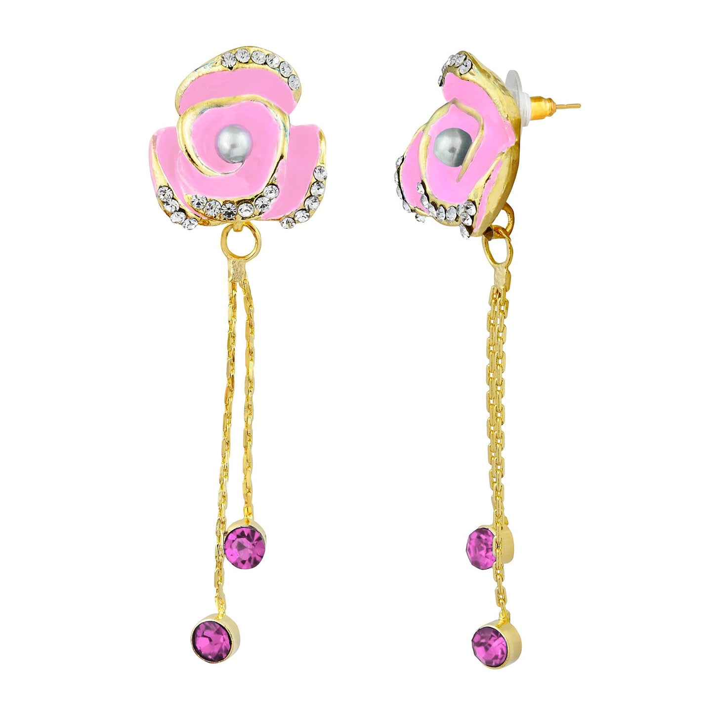 Pink Floral Designer Party Earring with Tassles (SJ_425)