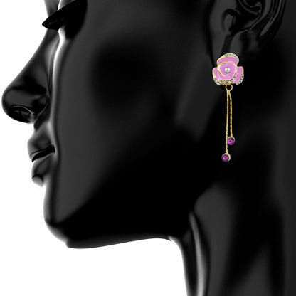 Pink Floral Designer Party Earring with Tassles (SJ_425)