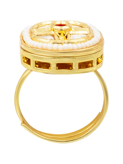 Traditional Indian Gold Plated Pure Copper Kundan, Pearls and CZ studded Small Design Finger Ring for Women (SJ_4262_M)