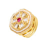 Traditional Indian Gold Plated Kundan,Polki,CZ,Pearls And Crystal Studded Bridal Stud Finger Ring For wome - Maroon (SJE_4263_M)