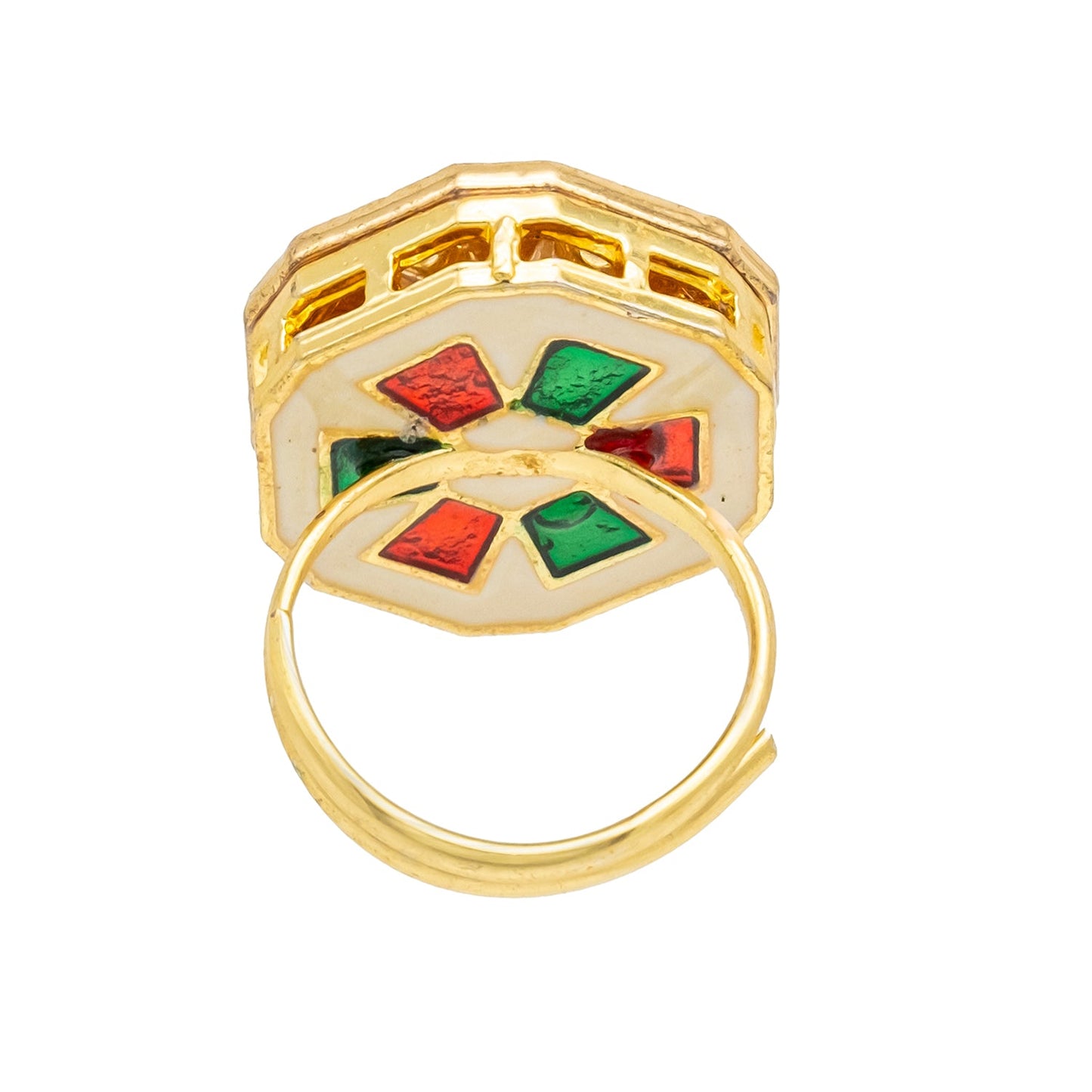 Traditional Indian Gold Plated Kundan,Polki,CZ,Pearls And Crystal Studded Bridal Stud Finger Ring For wome - Maroon (SJE_4263_M)