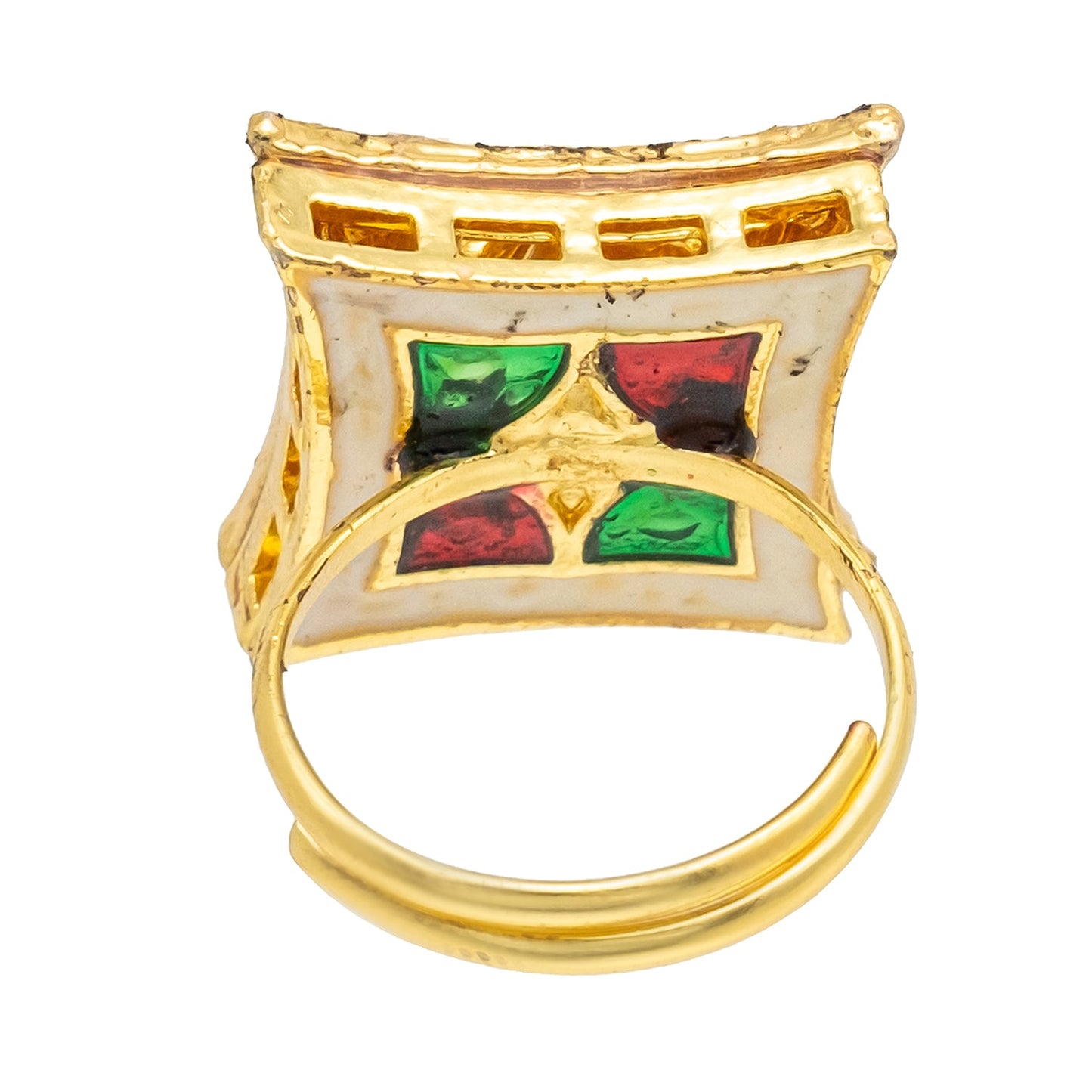 Traditional Indian Gold Plated Kundan,Polki,CZ,Pearls And Crystal Studded Bridal Stud Finger Ring For women - Maroon (SJE_4264_M)