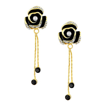 Black Floral Designer Party Earring with Tassles (SJ_426)