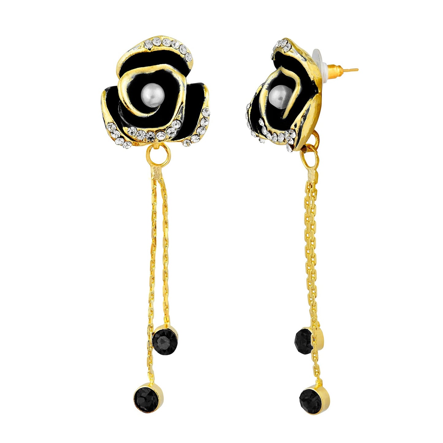 Black Floral Designer Party Earring with Tassles (SJ_426)