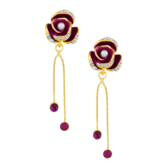 Hot/Rani Pink Floral Designer Party Earring with Tassles (SJ_427)