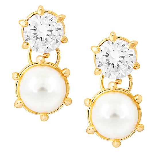 Elegant Gold Earrings with Solitaire and Pearls for Women (SJ_428)