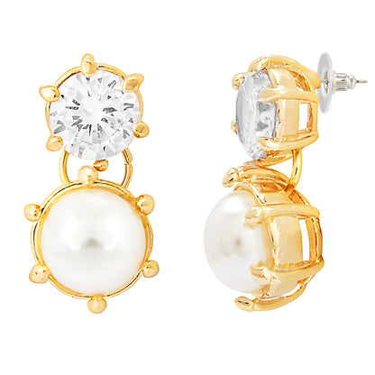 Elegant Gold Earrings with Solitaire and Pearls for Women (SJ_428)