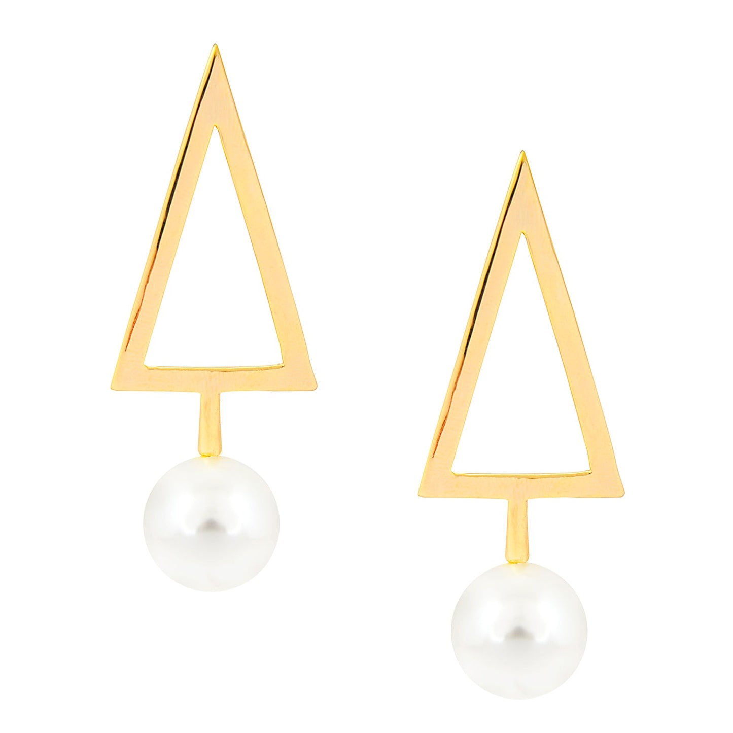 Elegant Gold Geometric Metallic Earrings with Pearl Hangings  (SJ_430)