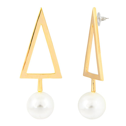 Elegant Gold Geometric Metallic Earrings with Pearl Hangings  (SJ_430)