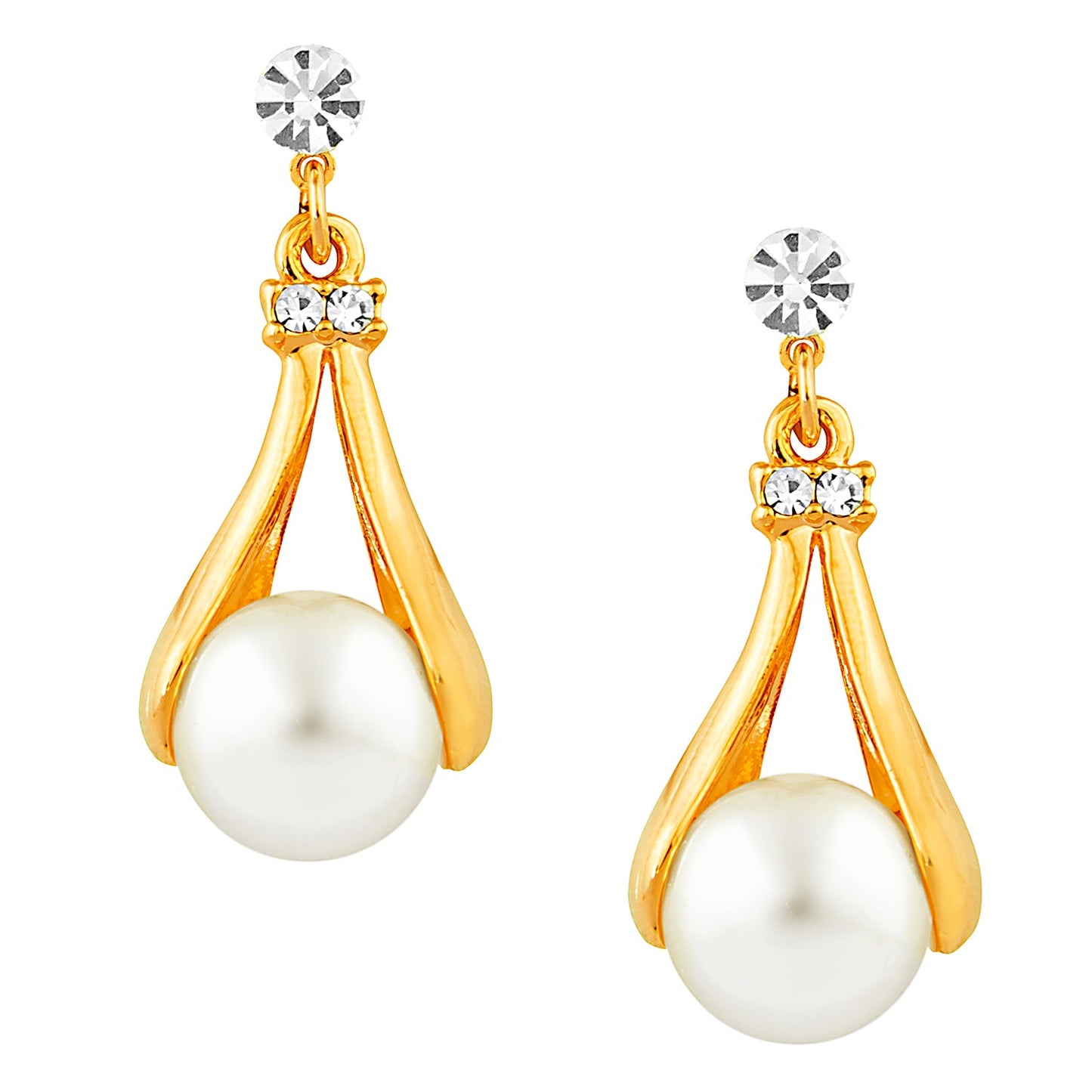 Elegant Gold Geometric Metallic Earrings with Pearl Hangings  (SJ_431)