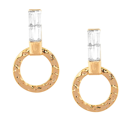 Elegant Gold Geometric Metallic Earrings with Crystal Hangings  (SJ_432)