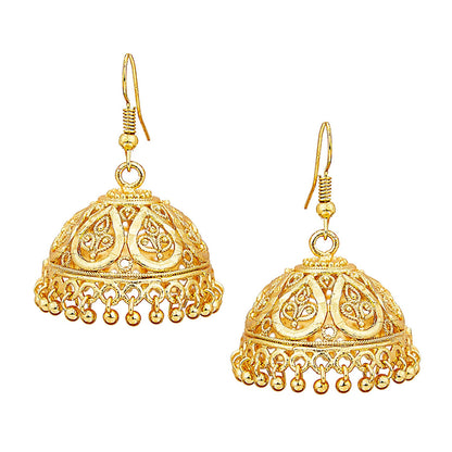 Gold Plated  Medium Traditional Hook Jhumki Earrings with Hangings (SJ_442)