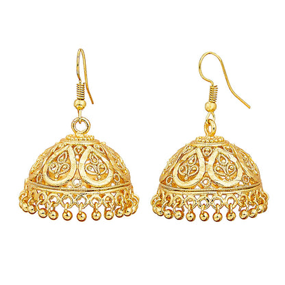 Gold Plated  Medium Traditional Hook Jhumki Earrings with Hangings (SJ_442)