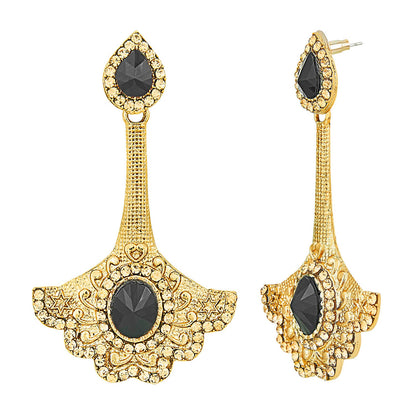 Traditional Ethnic And Fancy Earring With Black & Champagne Crystals (SJ_446)