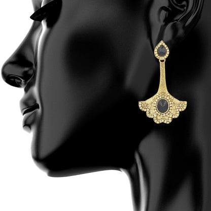 Traditional Ethnic And Fancy Earring With Black & Champagne Crystals (SJ_446)