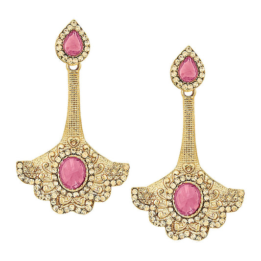 Traditional Ethnic And Fancy Earring With Light Pink & Champagne Crystals (SJ_447)