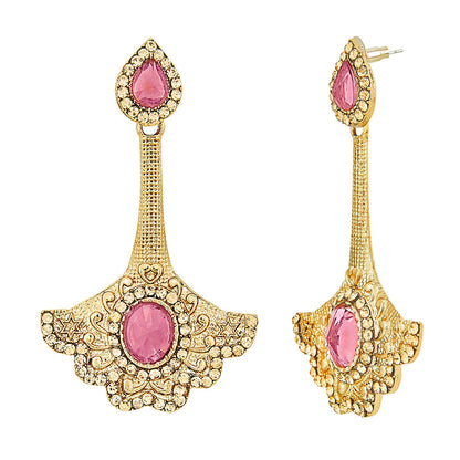 Traditional Ethnic And Fancy Earring With Light Pink & Champagne Crystals (SJ_447)