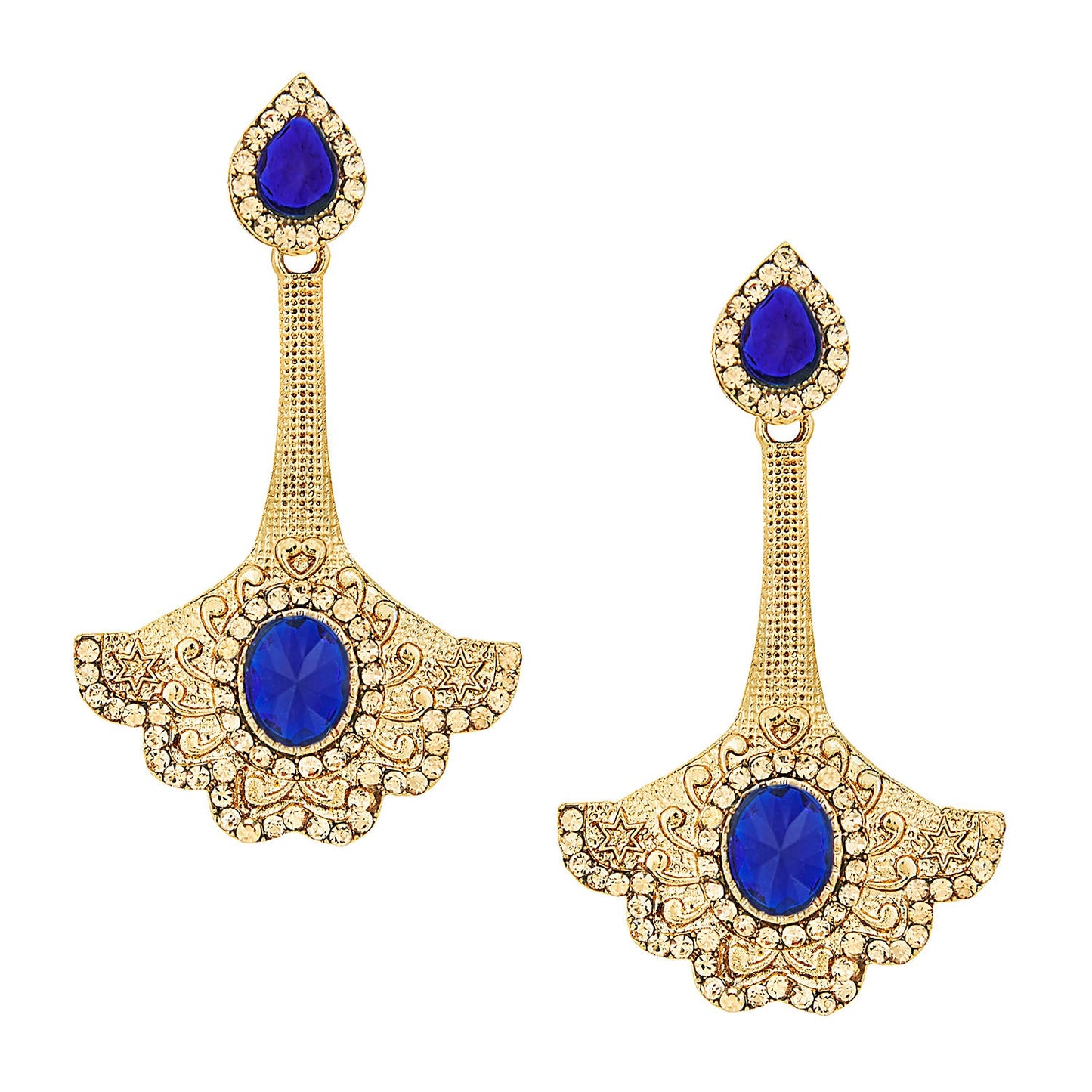 Traditional Ethnic And Fancy Earring With Blue & Champagne Crystals (SJ_449)