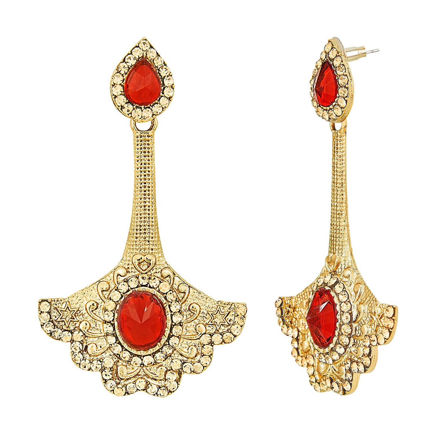 Traditional Ethnic And Fancy Earring With Maroon & Champagne Crystals (SJ_451)