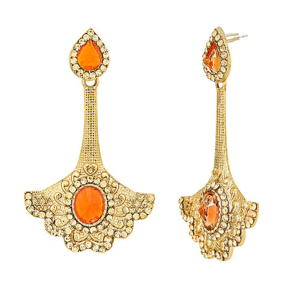 Traditional Ethnic And Fancy Earring With Red & Champagne Crystals (SJ_452)