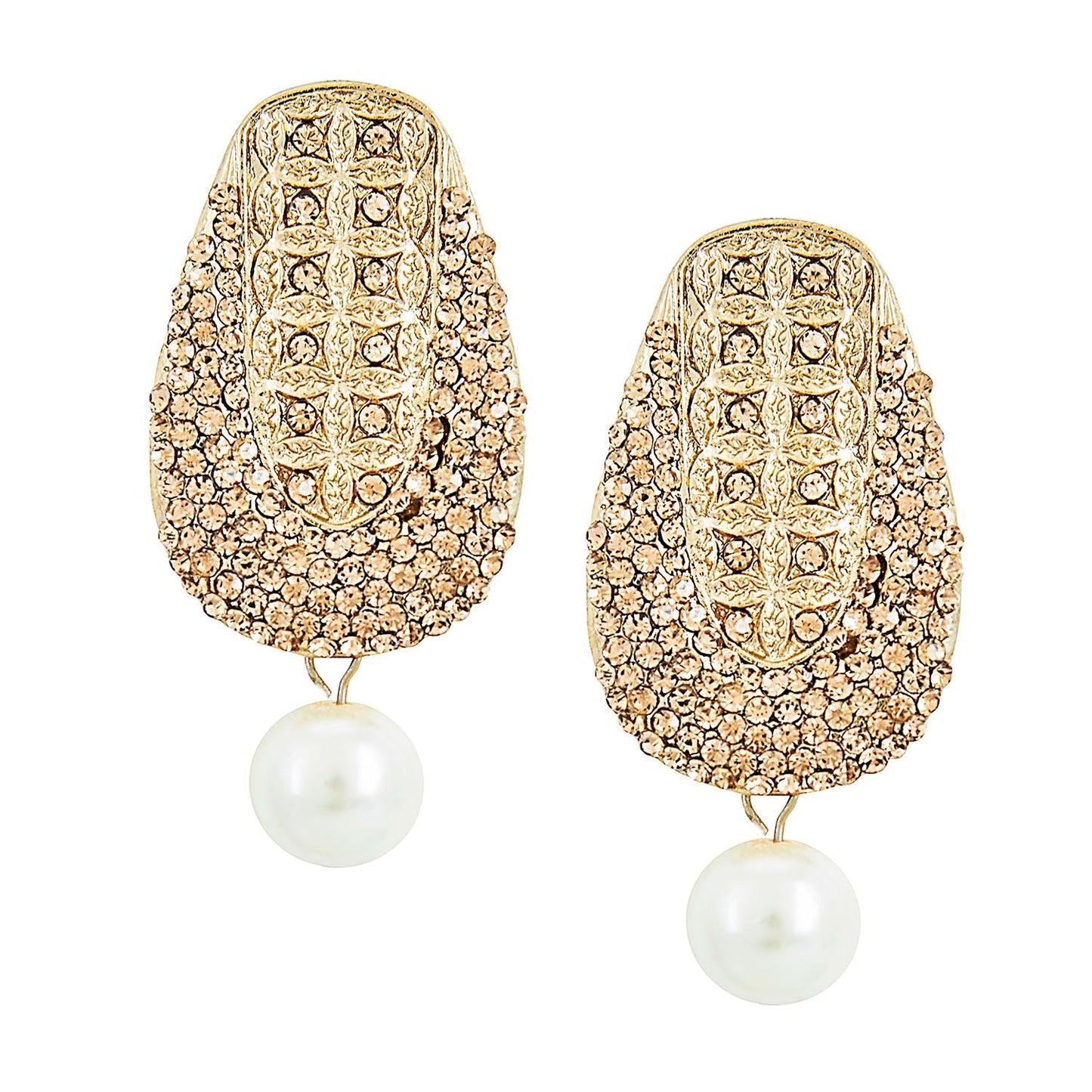 Traditional Ethnic And Fancy Drop Earring With Champagne Crystals (SJ_456)