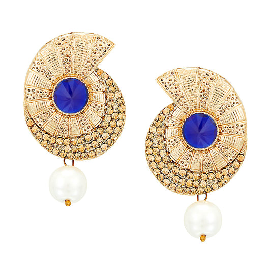 Traditional Ethnic And Fancy Drop Earring With Blue & Champagne Crystals (SJ_461)