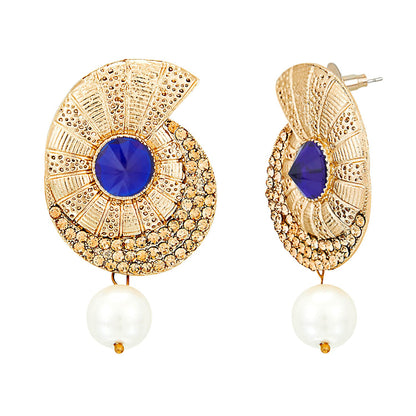 Traditional Ethnic And Fancy Drop Earring With Blue & Champagne Crystals (SJ_461)