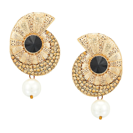 Traditional Ethnic And Fancy Drop Earring With Black & Champagne Crystals (SJ_462)