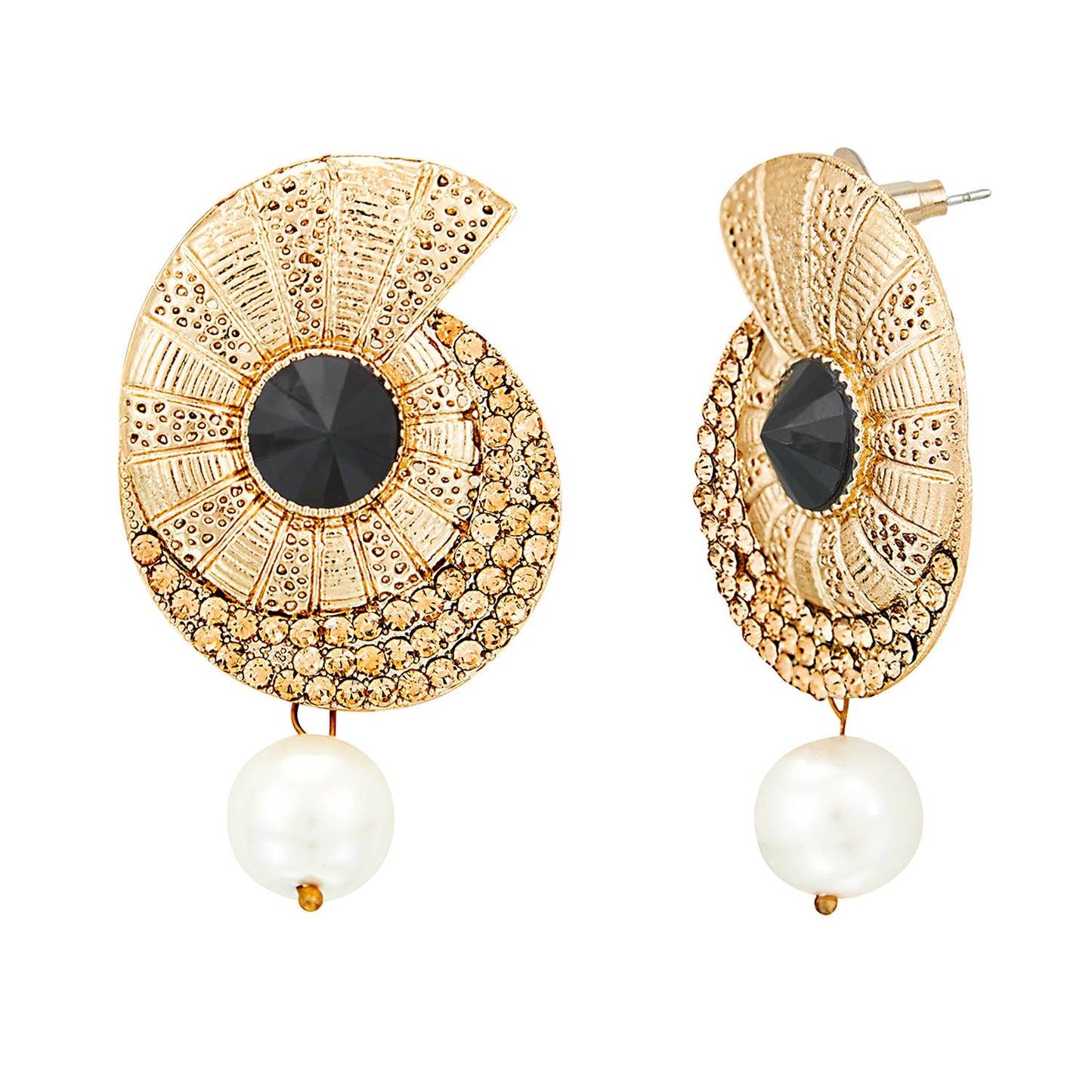 Traditional Ethnic And Fancy Drop Earring With Black & Champagne Crystals (SJ_462)