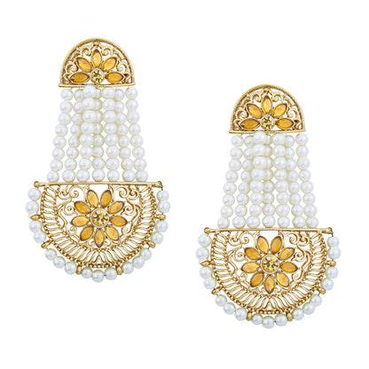 Traditional Hyderabadi Chandbali Earring With Champagne Crystals And Pearls (SJ_466)