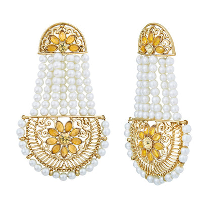 Traditional Hyderabadi Chandbali Earring With Champagne Crystals And Pearls (SJ_466)