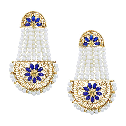 Traditional Hyderabadi Chandbali Earring With Blue Crystals And Pearls (SJ_468)