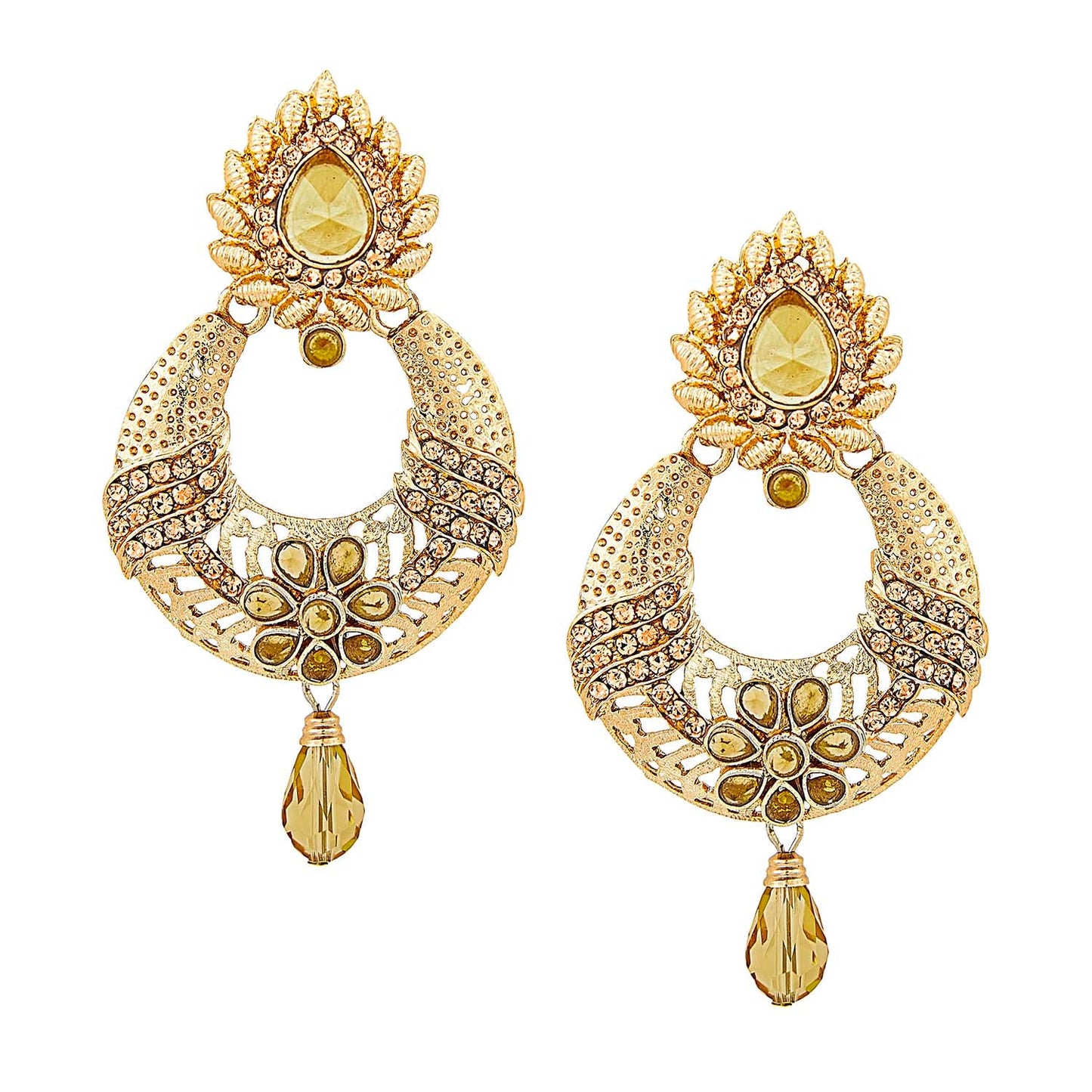 Traditional Hyderabadi Chandbali Earring With Champagne Crystals (SJ_480)