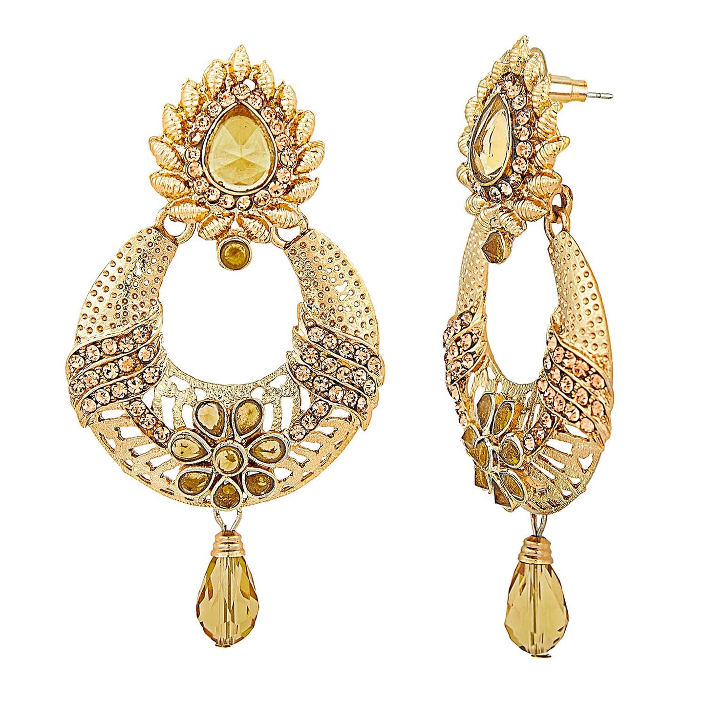 Traditional Hyderabadi Chandbali Earring With Champagne Crystals (SJ_480)