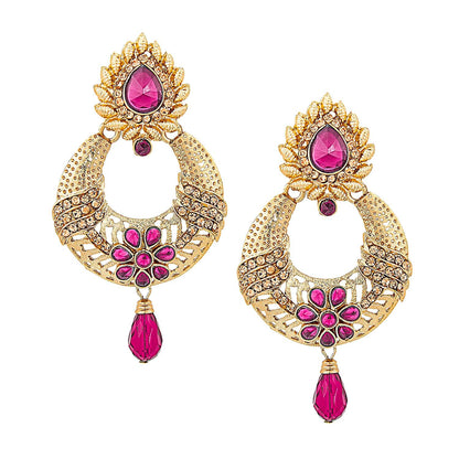 Traditional Hyderabadi Chandbali Earring With Pink Crystals (SJ_481)