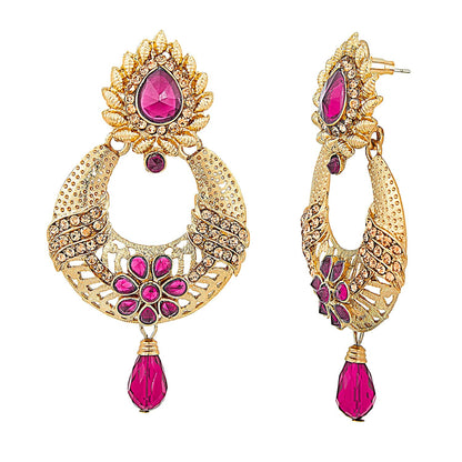 Traditional Hyderabadi Chandbali Earring With Pink Crystals (SJ_481)