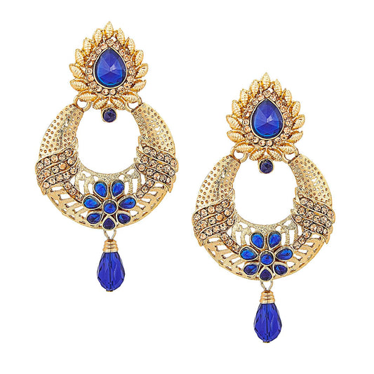 Traditional Hyderabadi Chandbali Earring With Blue Crystals (SJ_482)