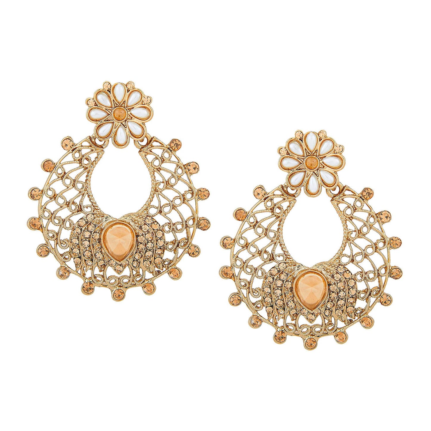 Traditional Hyderabadi Chandbali Earring With Champagne Crystals (SJ_497)