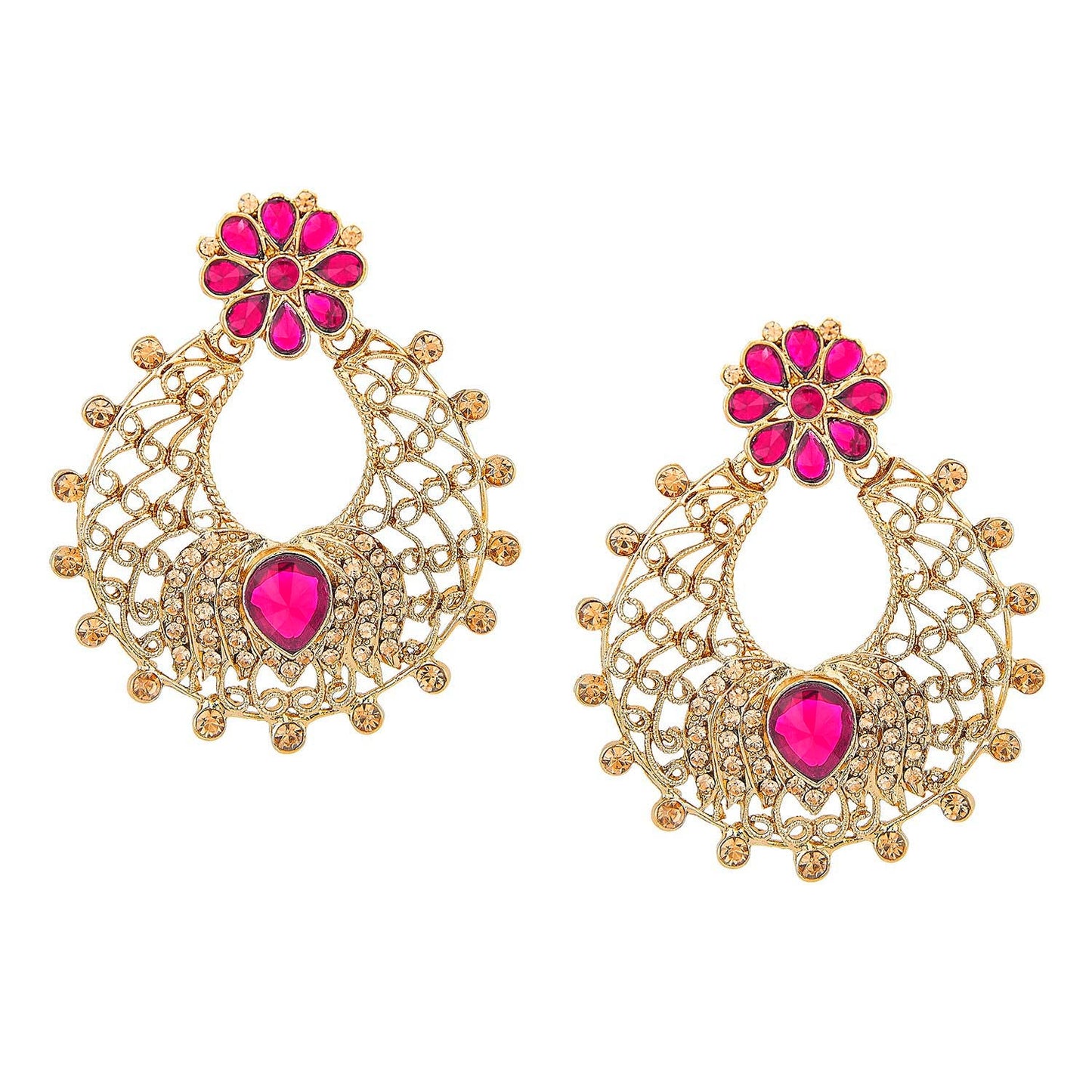 Traditional Hyderabadi Chandbali Earring With Pink Crystals (SJ_498)